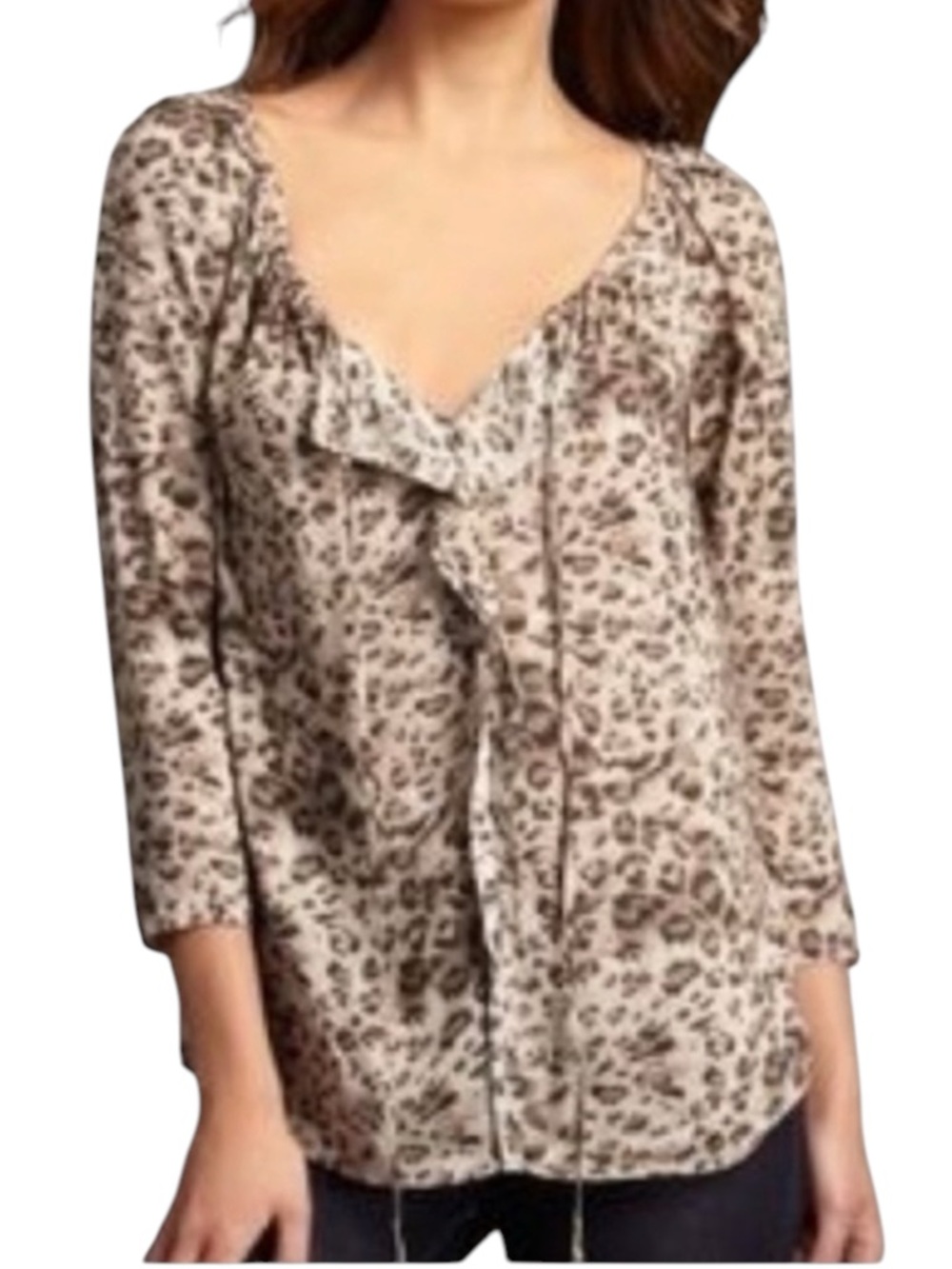 REBECCA TAYLOR Lightweight Cheetah Print Peasant Blouse w/ 3/4 Sleeves Size 2